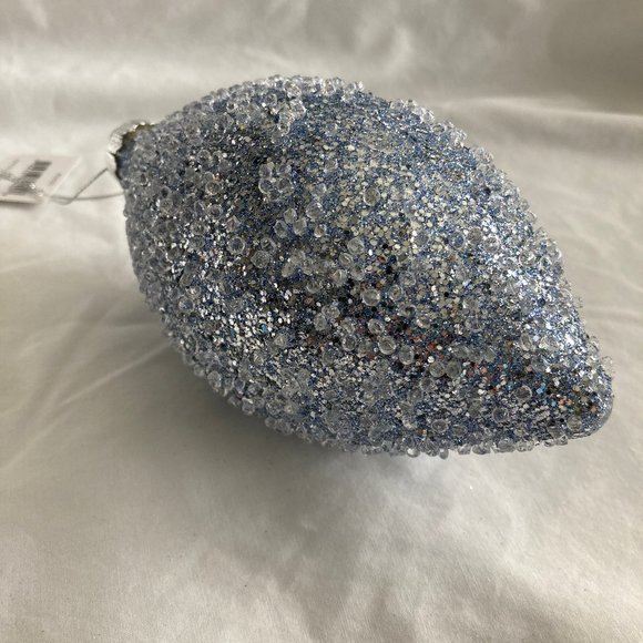 NWT Beaded & Frosted Light Blue Tear-Shaped Glass Ornament - Picture 4 of 4